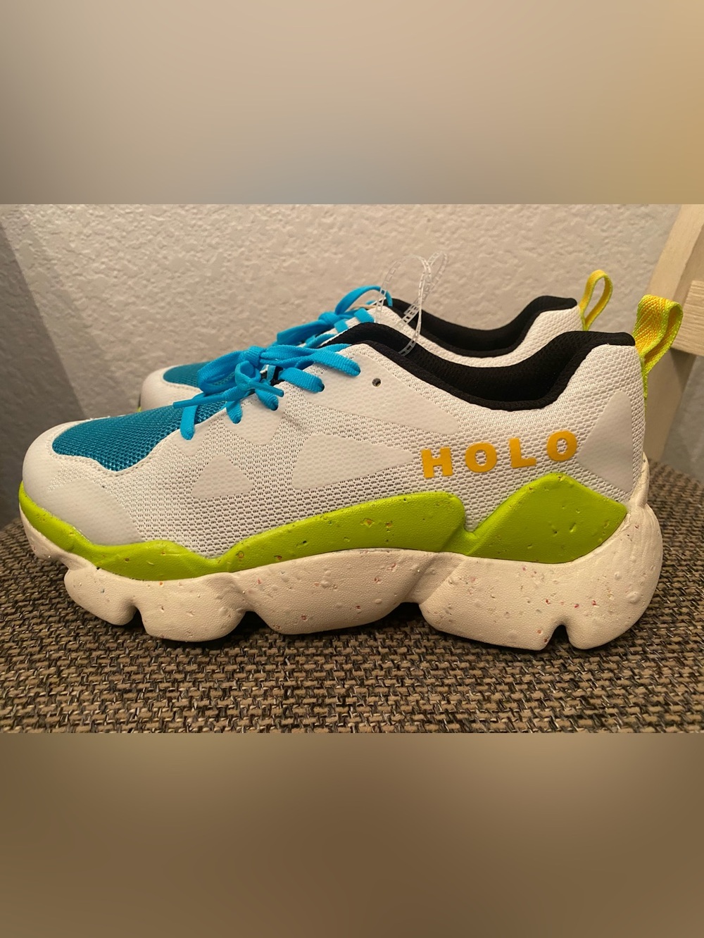HOLO Kids White & Blue Sneakers with Lime Accents